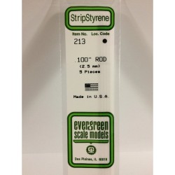 Evergreen EG213 – Tige En Polystyrène Blanc De .100" (2.5mm) De Diamètre Extérieur