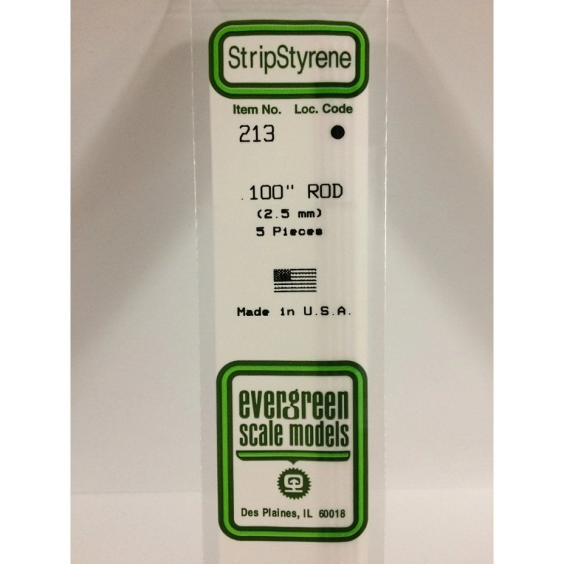Evergreen EG213 – Tige en polystyrène blanc 0,100" (2,5 mm)