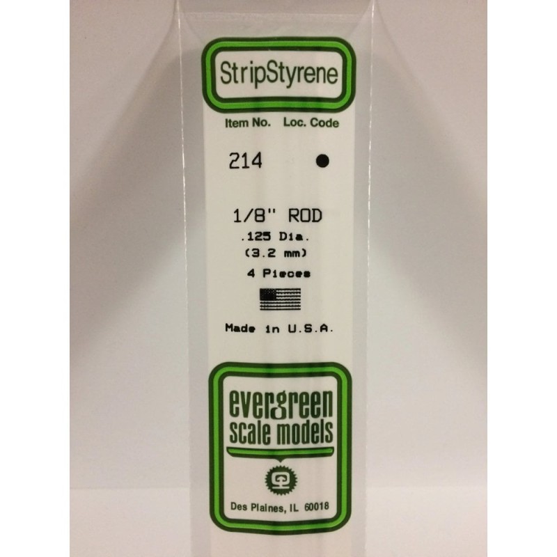 Evergreen EG214 – Tige en polystyrène blanc 0,125" (3,2 mm)