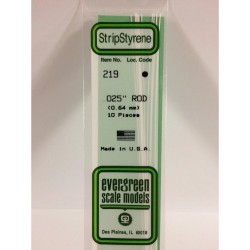 Evergreen EG219 - Tige En Polystyrène Blanc De .025" (64mm) Od