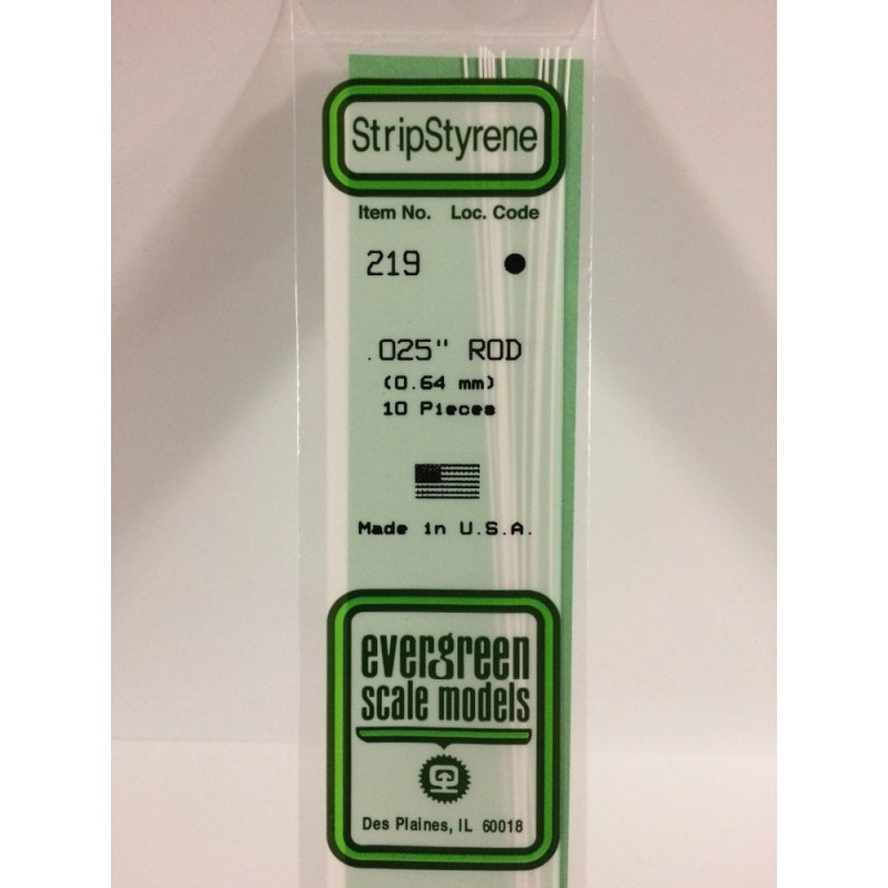 Evergreen EG219 – Tige en polystyrène blanc 0,025" (0,64 mm)