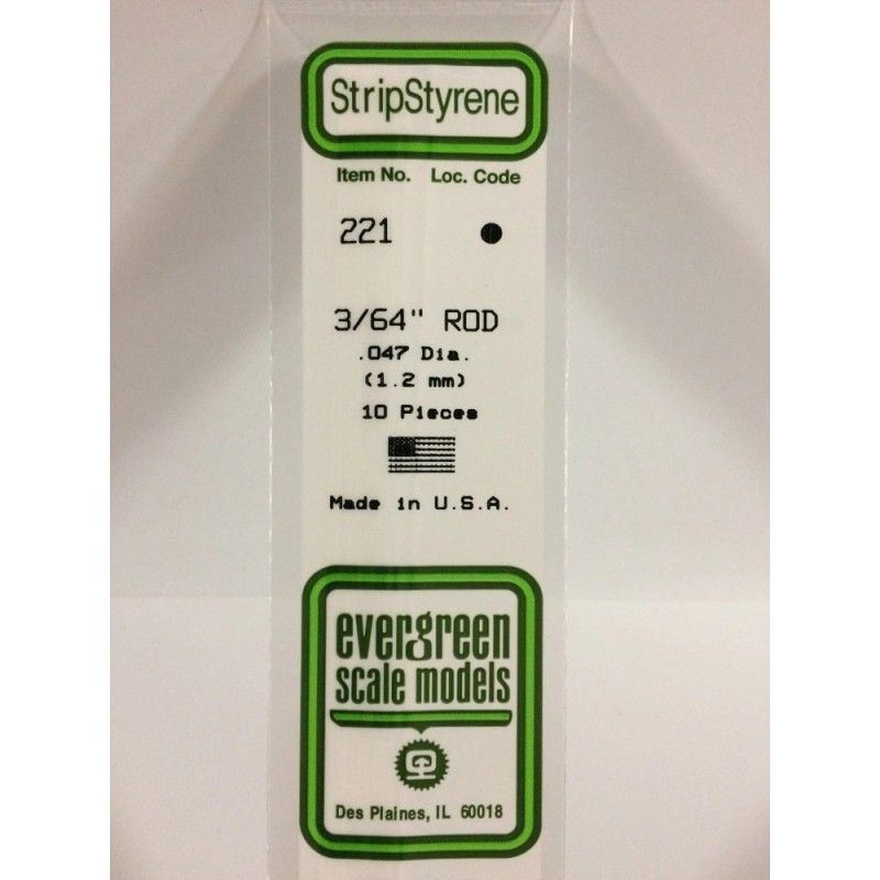 Evergreen EG221 – Tige en polystyrène blanc 1,2 mm (0,047")