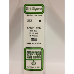 Evergreen EG222 – Tige En Polystyrène Blanc De 1,6 Mm (0,062") De Diamètre Extérieur