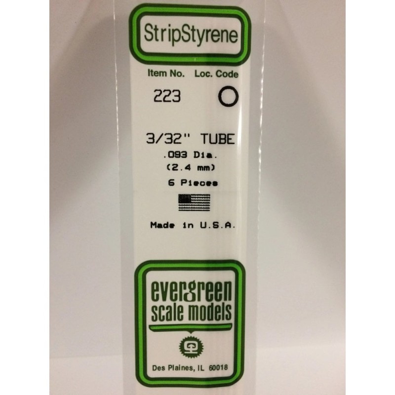 Evergreen EG223 – Tube en polystyrène blanc opaque 0,093" (2,4 mm)