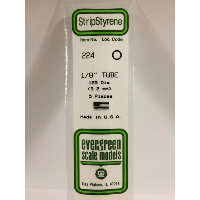 Evergreen EG224 - .125" (3.2mm) Od Tube En Polystyrène Blanc Opaque