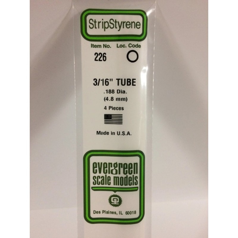 Evergreen EG226 – Tube en polystyrène blanc opaque 0,188" (4,8 mm)