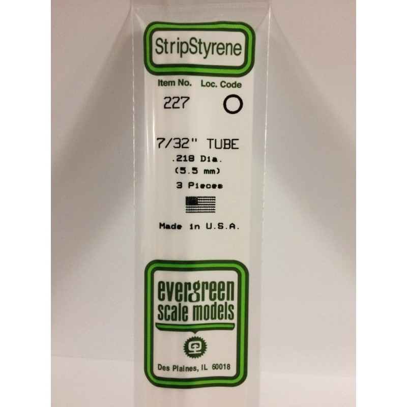 Evergreen EG227 – Tube en polystyrène blanc opaque 0,219" (5,5 mm)