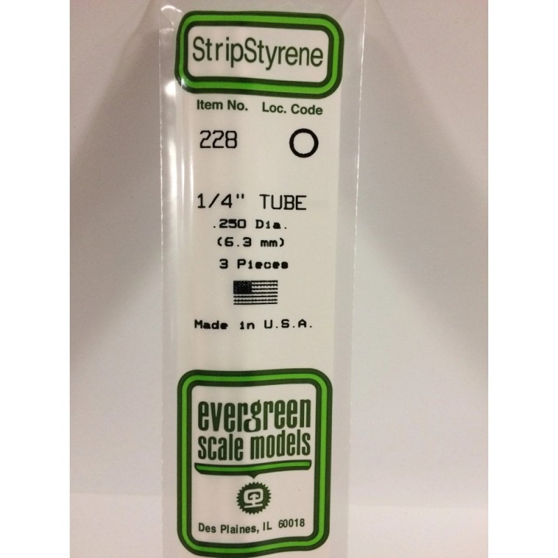 Evergreen EG228 – Tube en polystyrène blanc opaque 0,250" (6,3 mm)