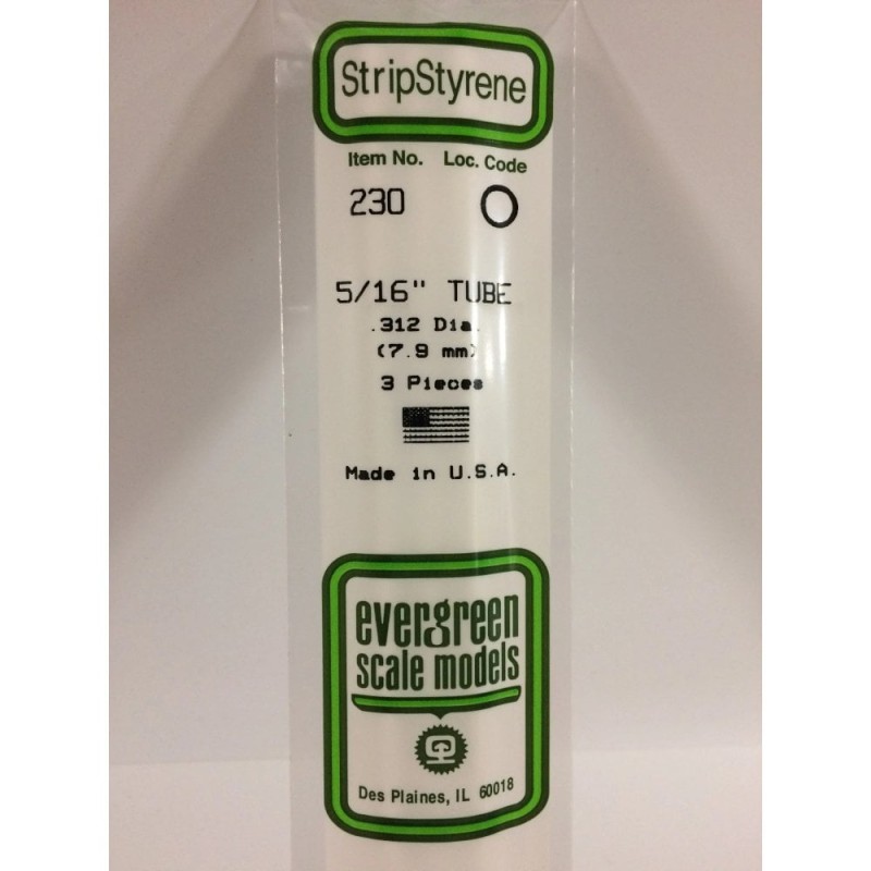 Evergreen EG230 – Tube en polystyrène blanc opaque 0,312" (7,9 mm)