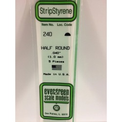 Evergreen EG240 - .040" (1.0mm) Polystyrène Blanc Opaque Demi-rond