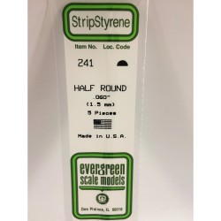 Evergreen EG241 - .060" (1.5mm) Polystyrène Blanc Opaque Demi-rond