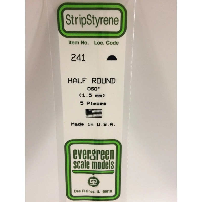 Evergreen EG241 – Demi-rond en polystyrène blanc opaque Ø 1,5 mm (0.060")