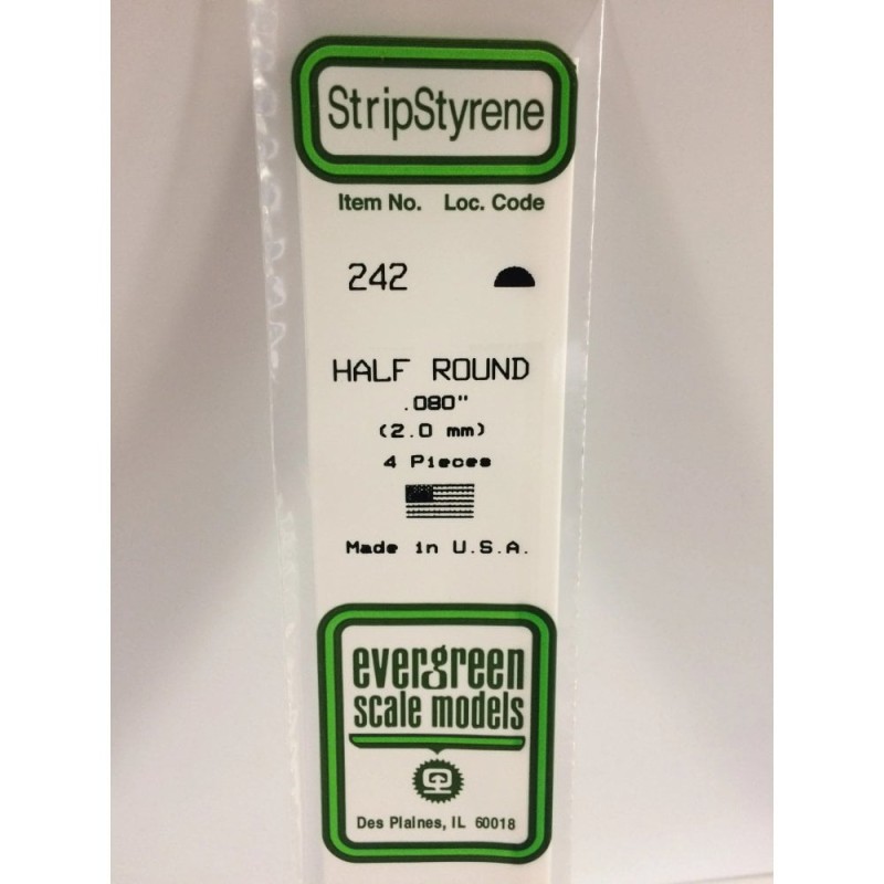 Evergreen EG242 – Demi-rond en polystyrène blanc opaque Ø 2,0 mm (0.080")