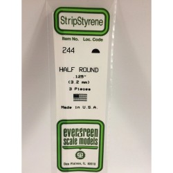 Evergreen EG244 - .125" (3.2mm) Polystyrène Blanc Opaque Demi-rond