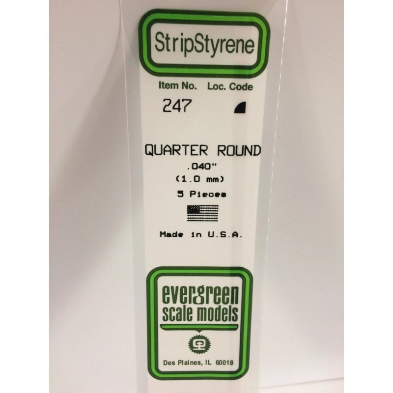 Evergreen EG247 - .040" (1.0mm) Polystyrène Blanc Opaque Quartier Rond