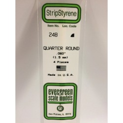 Evergreen EG248 - .060" (1.5mm) Polystyrène Blanc Opaque Quartier Rond