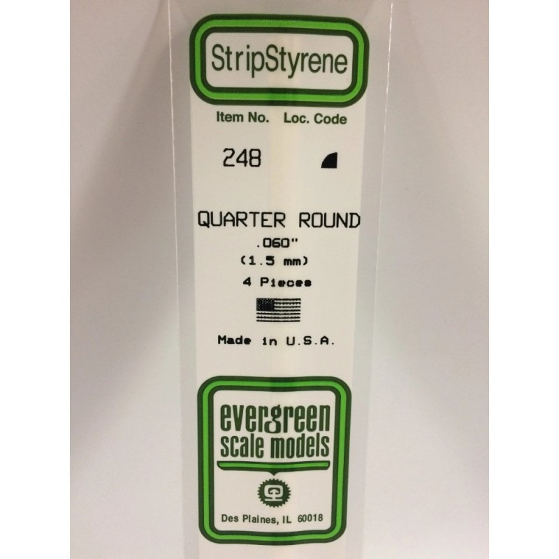 Evergreen EG248 – Quart de rond en polystyrène blanc opaque Ø 1,5 mm (0.060")