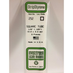 Evergreen EG252 - .125" (3.2mm) Tube Carrée En Polystyrène Blanc Opaque