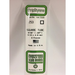 Evergreen EG253 - .188" (4.8mm) Tube Carrée En Polystyrène Blanc Opaque