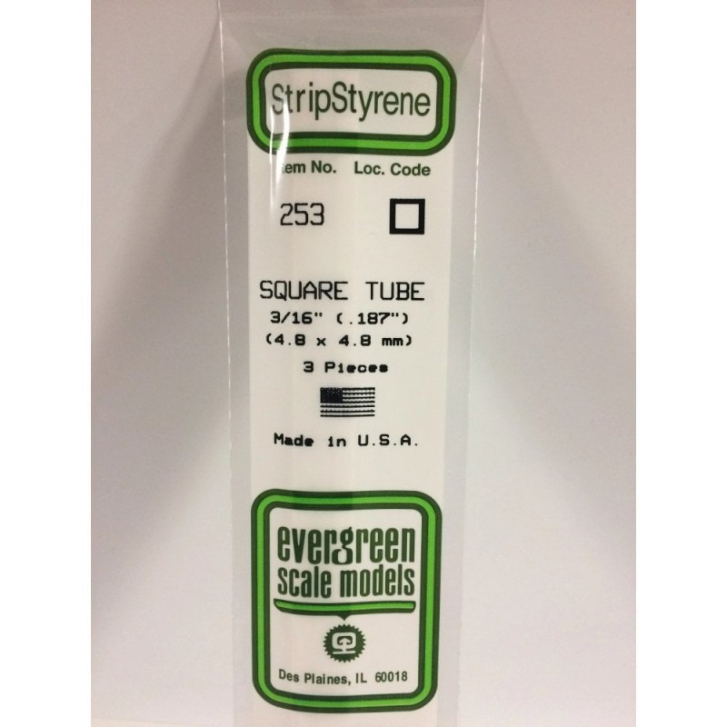 Evergreen EG253 – Tube carré en polystyrène blanc opaque 4,8 mm (0.188")