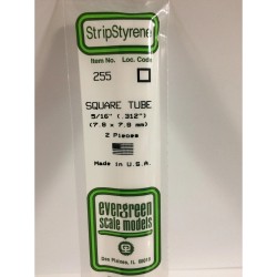 Evergreen EG255 - .312" (7.9mm) Tube Carré En Polystyrène Blanc Opaque