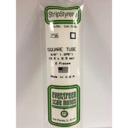 Evergreen EG256 - .375" (9.5mm)tube Carré En Polystyrène Blanc Opaque