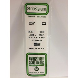 Evergreen EG257 - .125" X .250" (3.2mm X 6.3mm) Tube Rectangulaire En Polystyrène Blanc Opaque