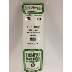 Evergreen EG258 - .188" X .312" (4.8mm X 7.9mm) Tube Rectangulaire En Polystyrène Blanc Opaque