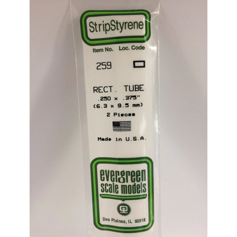 Evergreen EG259 – Tube rectangulaire en polystyrène blanc opaque 6,3 × 9,5 mm (0.250" × 0.375")