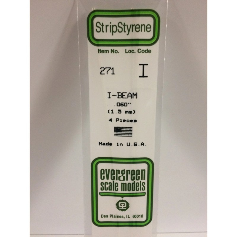 Evergreen EG271 – Poutre en I en polystyrène blanc opaque Ø 1,5 mm (0.060")