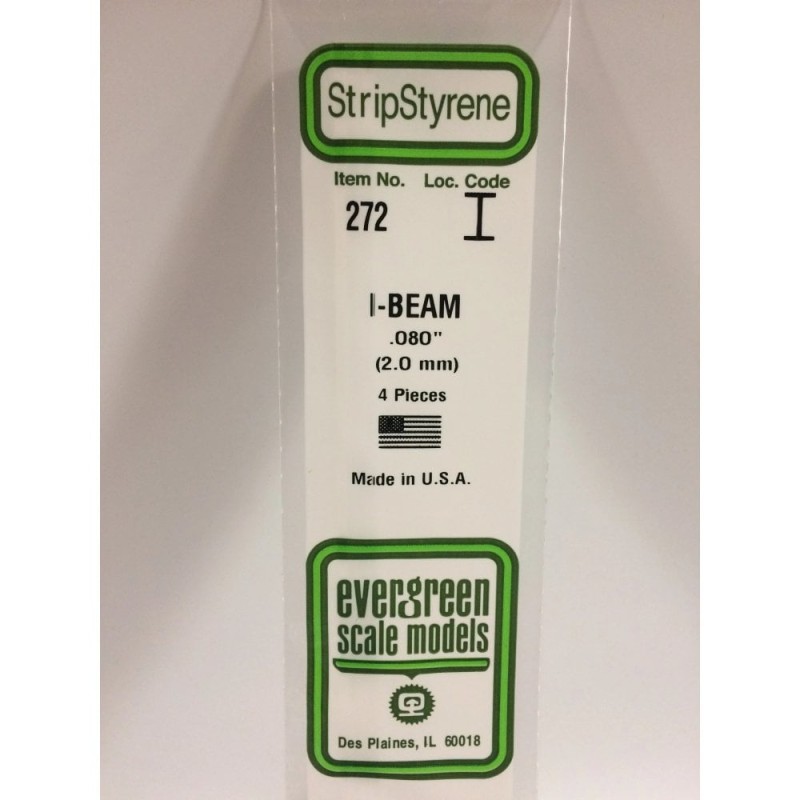 Evergreen EG272 – Poutre en I en polystyrène blanc opaque Ø 2,0 mm (0.080")