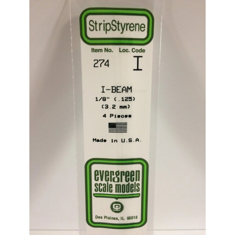 Evergreen EG274 – Poutre en I en polystyrène blanc opaque Ø 3,2 mm (0.125")