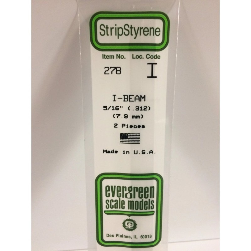 Evergreen EG278 – Poutre en I en polystyrène blanc opaque Ø 7,9 mm (0.312")