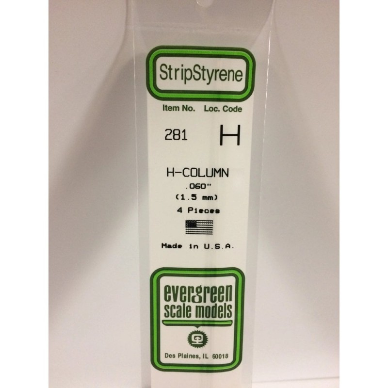 Evergreen EG281 – Profilé en H (colonne) en polystyrène blanc opaque Ø 1,5 mm (0.060")