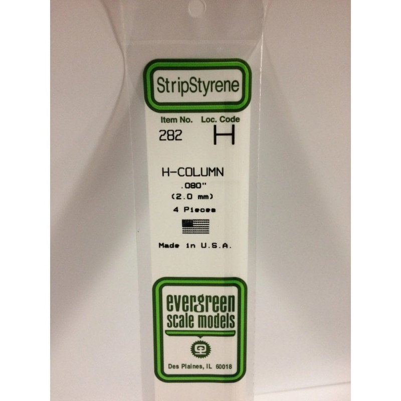 Evergreen EG282 – Profilé en H (colonne) en polystyrène blanc opaque Ø 2,0 mm (0.080")