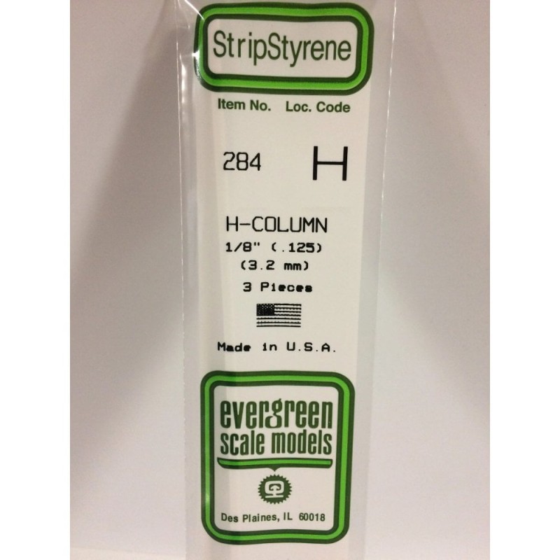Evergreen EG284 – Profilé en H (colonne) en polystyrène blanc opaque Ø 3,2 mm (0.125")