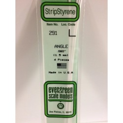 Evergreen EG291 - .060" (1.5mm) Angle De Polystyrène Blanc Opaque