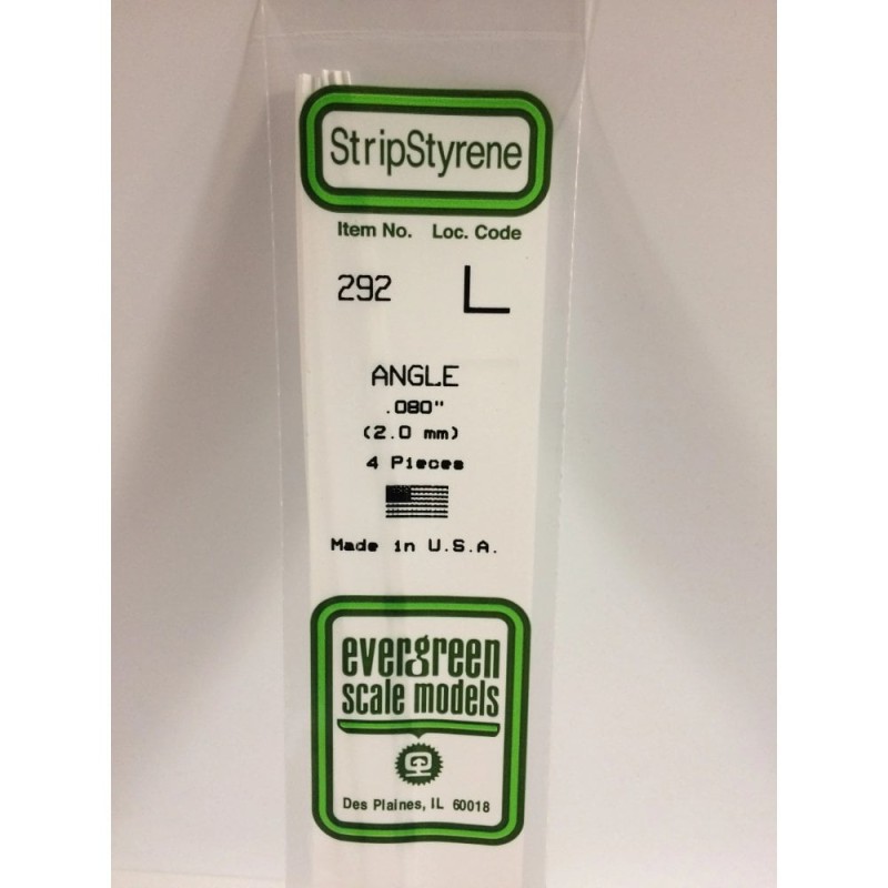 Evergreen EG292 – Cornière en polystyrène blanc opaque 2,0 mm