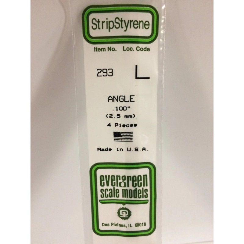 Evergreen EG293 - .100" (2.5mm) Angle En Polystyrène Blanc Opaque