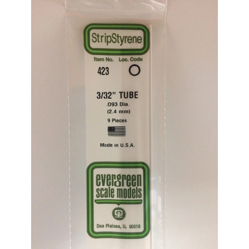 Evergreen EG423 - .093" (2.4mm) Od X 24" (60cm) Tube En Polystyrène Blanc Opaque