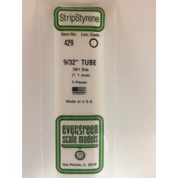 Evergreen EG429 - .281" (7.1mm) Od X 24" (60cm) Tube En Polystyrène Blanc Opaque