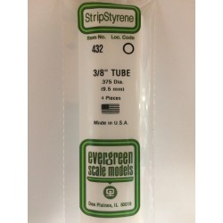 Evergreen EG432 - .375" (9.5mm) Od X 24" (60cm) Tube En Polystyrène Blanc Opaque