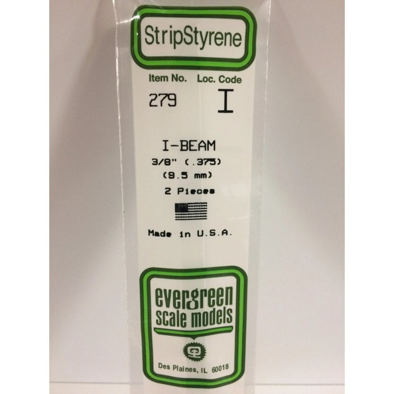 Evergreen EG279 – Poutre en I en polystyrène blanc opaque Ø 9,5 mm (0.375")Blanc