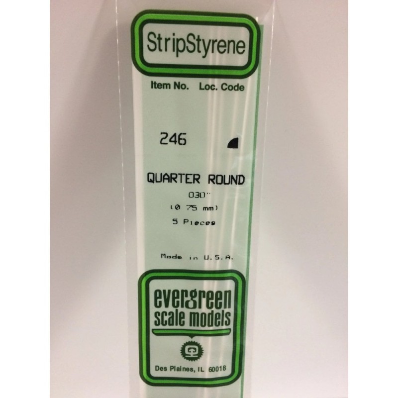 Evergreen EG246 – Quart de rond en polystyrène blanc Ø 0,75 mm (0.246")